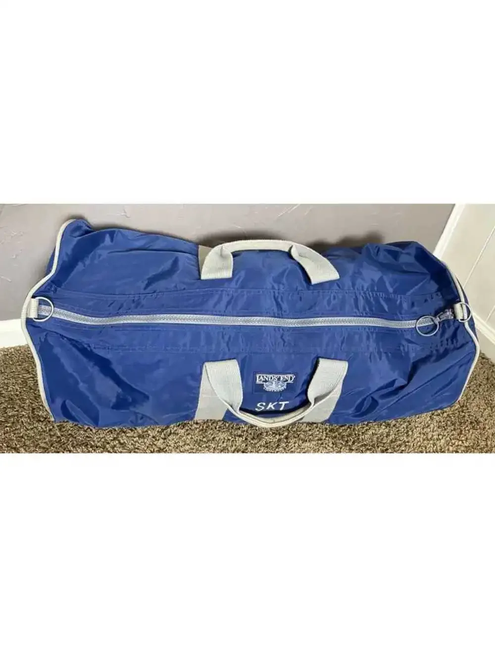 1980's Extra Large Duffle Bag from Lands' End Blue + Gray Nylon Canvas